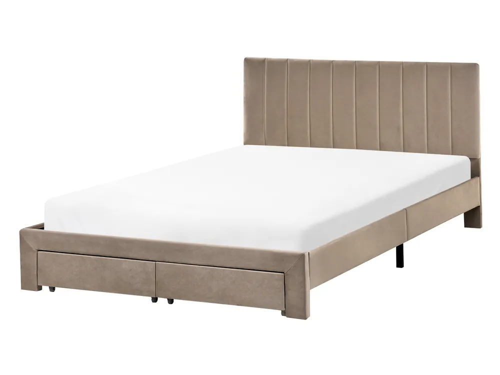 Bed with Storage Drawers LONZAC Velvet Taupe 140 x 200 cm (EU Double)_1014829