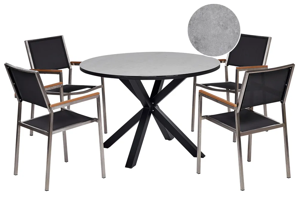 Garden Dining Set 4 Seater MALETTO/GROSSETO Metal Marble Effect Grey/ Black