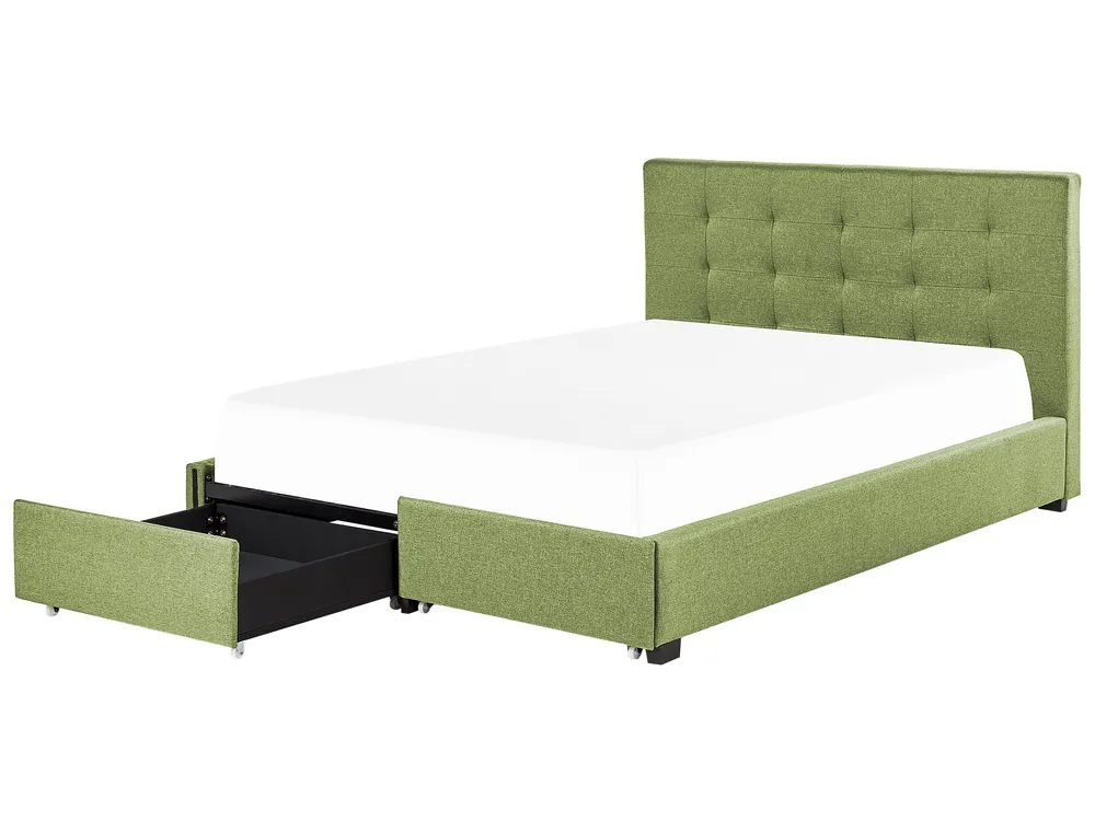 Bed with Storage Drawers LA ROCHELLE Fabric Green 180 x 200 cm (EU Super King)