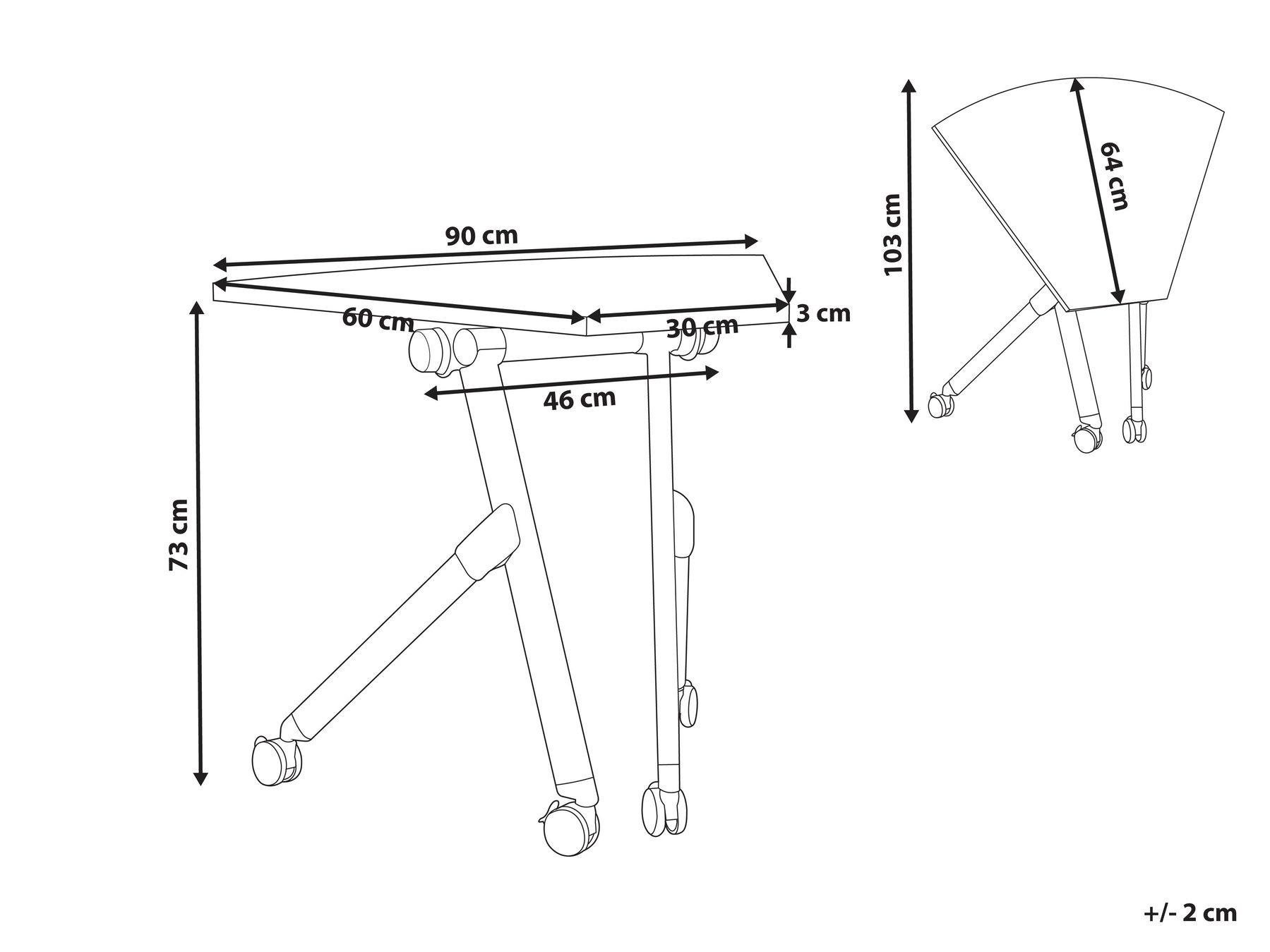 Kulmatyöpöytä taitettava BENDI 90 cm 64 cm Vaaleanruskea_1030768