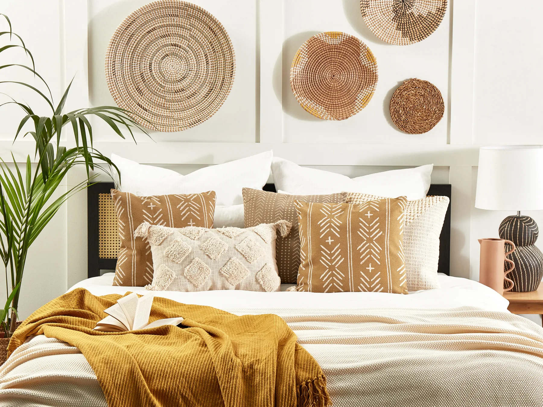 Prydnadskudde BANYAN 45 x 45 cm Bomull Beige Geometriskt tryck_838613