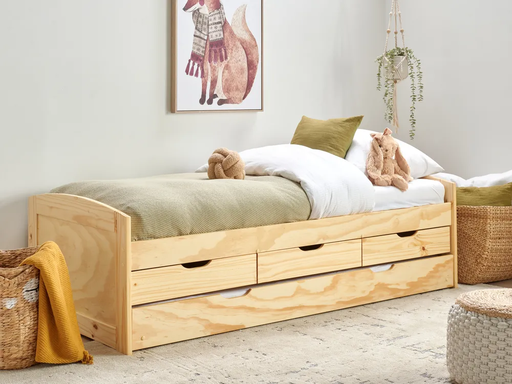Trundle Bed Pine Wood PETIVILLE 90 x 200 cm (EU Single) Light Brown_939652