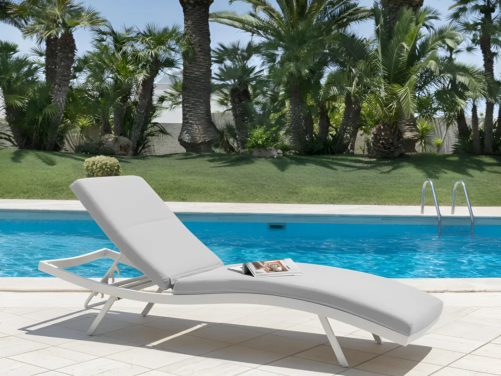 Set of 2 Sun Loungers with Cushions AMELIA Reclining Metal Light Grey