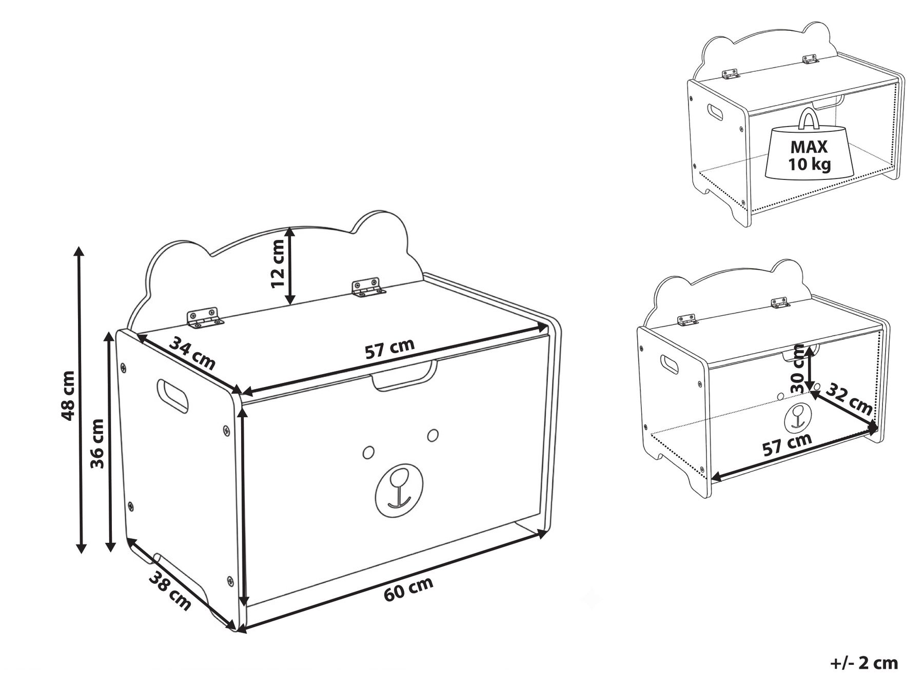Toy Box MIMILI 48 cm with Bench White_1116913