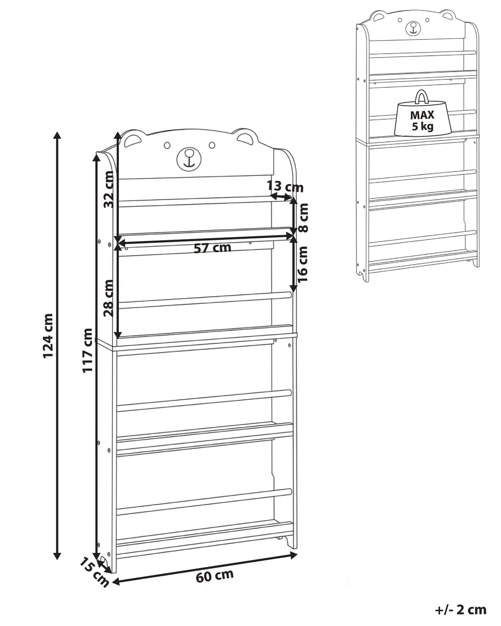 Kirjahylly 4 tasoa MIMILI 124 cm Valkoinen_1115497
