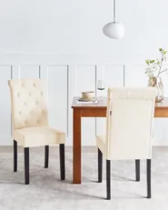 Set of 2 Dining Chairs VELVA Fabric Light Beige_970114
