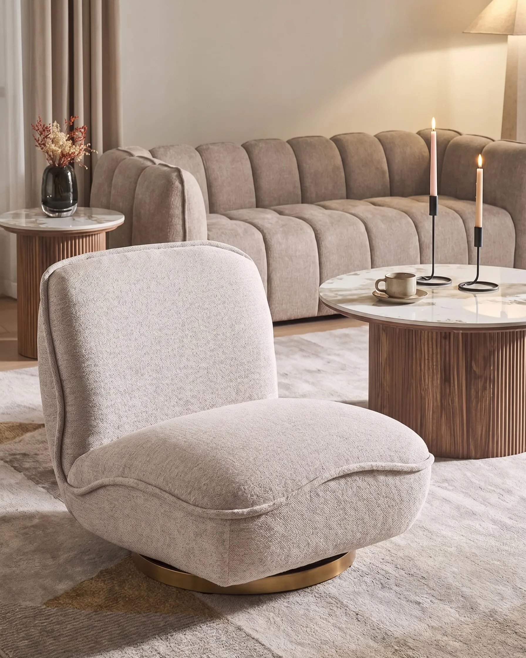 Swivel Armchair MUREN Fabric Beige_1072931