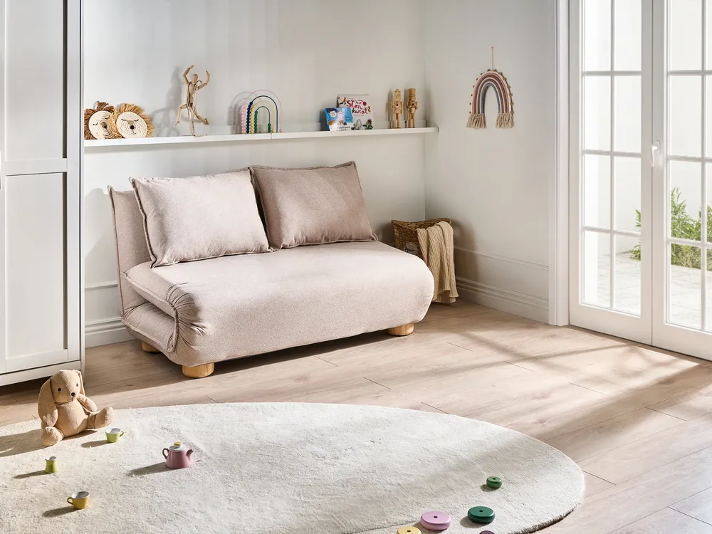 Sofa Bed 2 Seater ABISKO Faux Linen Beige