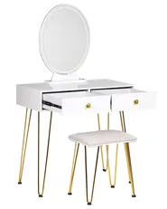 Sminkbord med spegel och pall CAEN LED Vit_844963