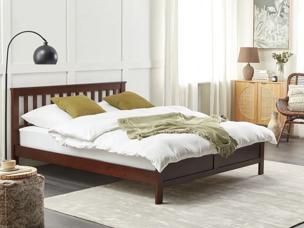 Bed Pine Wood MAYENNE 160 x 200 cm (EU King Size) Dark Brown