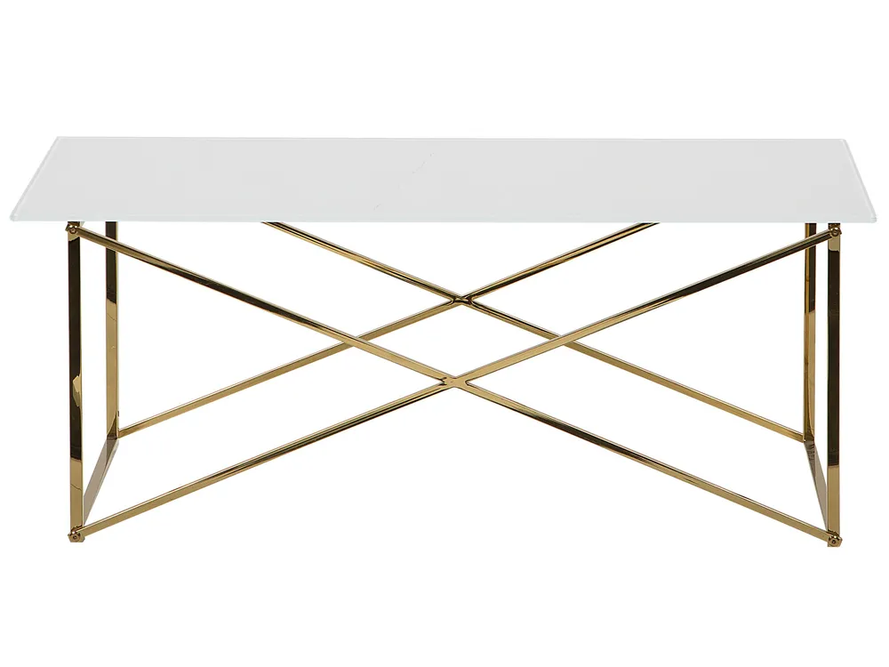 Coffee Table EMPORIA Tempered Glass White/ Gold_757589
