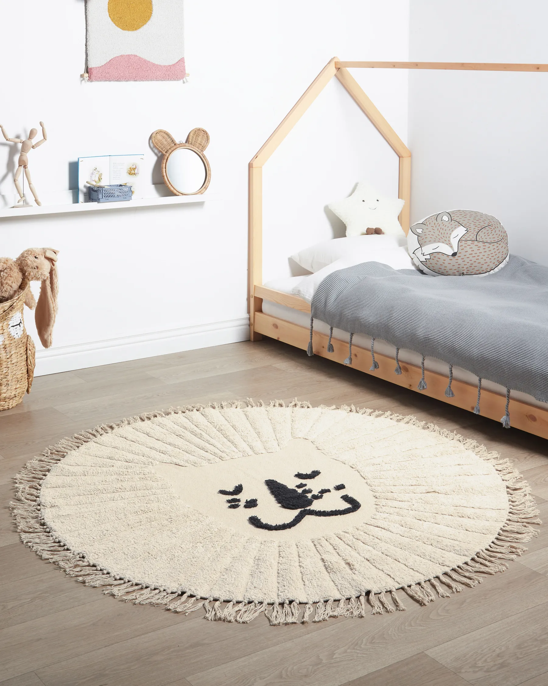 Kids Rug BADHANI Beige ø 140 cm Cotton_903839