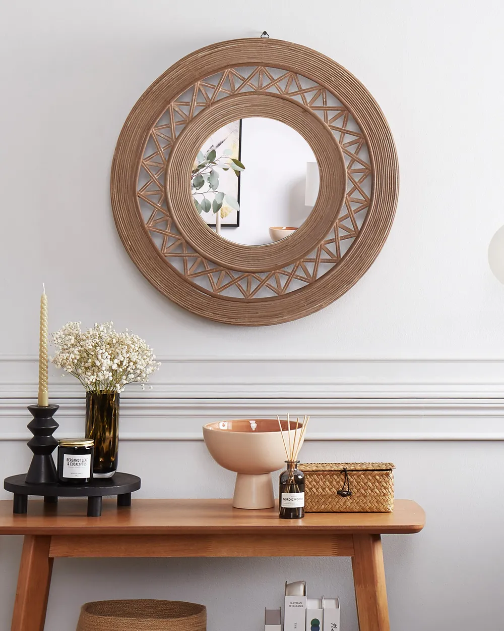 Wall Mirror CACOMA 62 cm 62 cm Bamboo Brown_1079779