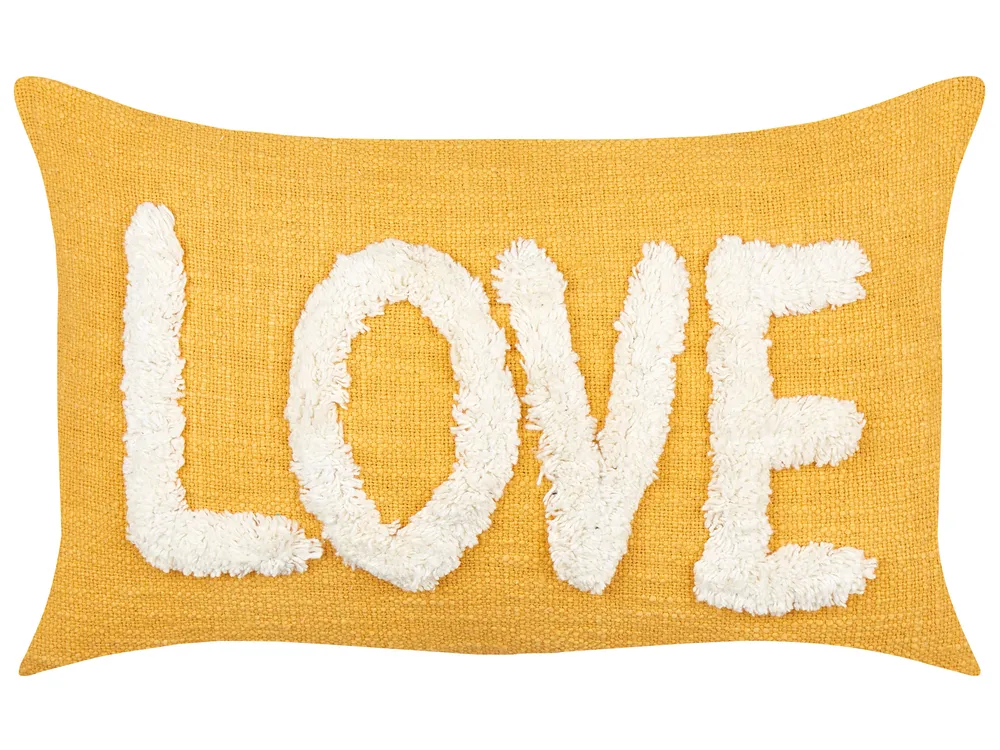 Set of 2 Decorative Cushions LOVE Cotton 30 x 50 cm Yellow_913218
