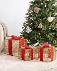 Set of 3 Christmas Decorations LED LYSEREN 20/25/30 cm Christmas Gifts Gold_1025105