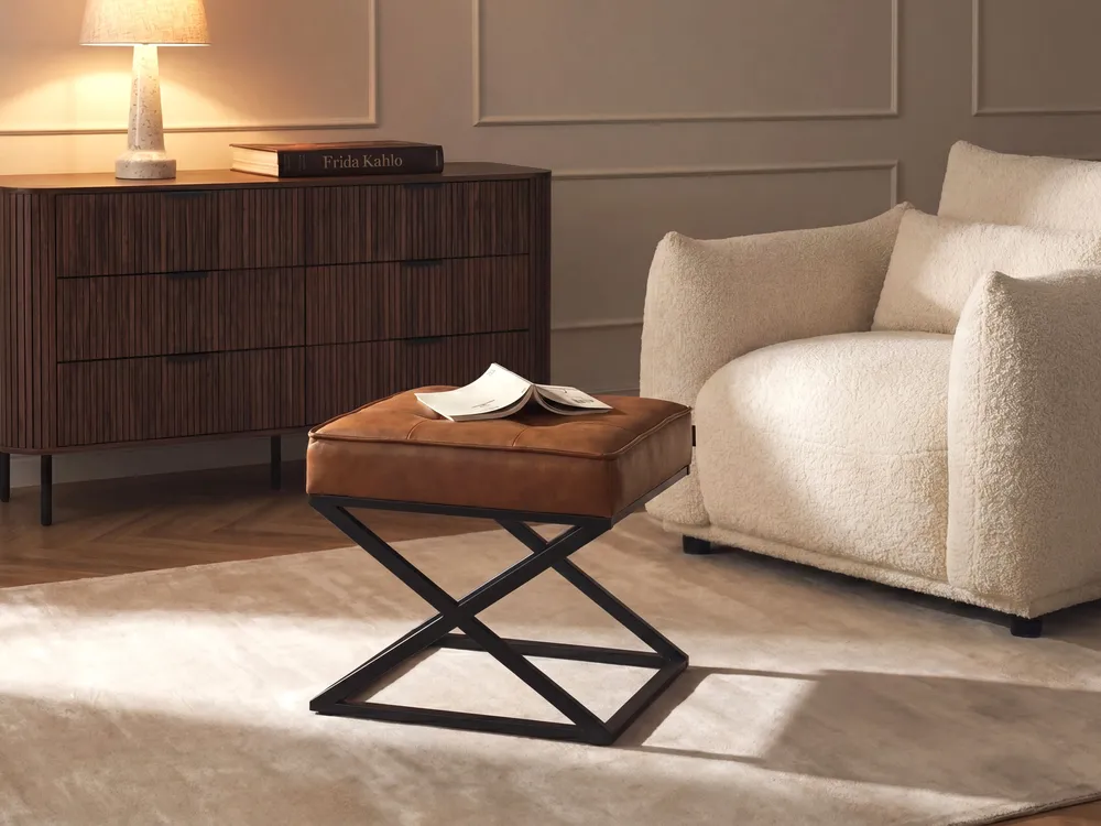 Footstool MURDO Faux Leather Orange