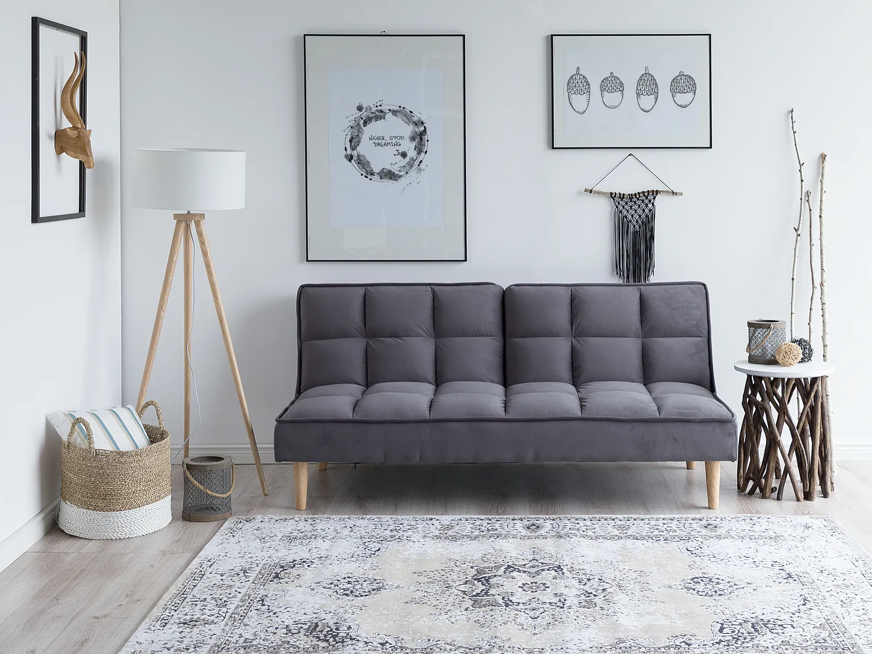 Sofa Bed 3 Seater SILJAN Fabric Dark Grey_702118
