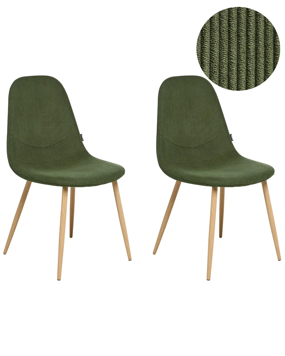 Set of 2 Dining Chairs HILDEN Corduroy Green