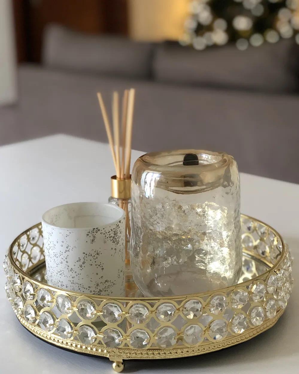 Decorative Tray VATAN Glass Gold_921493