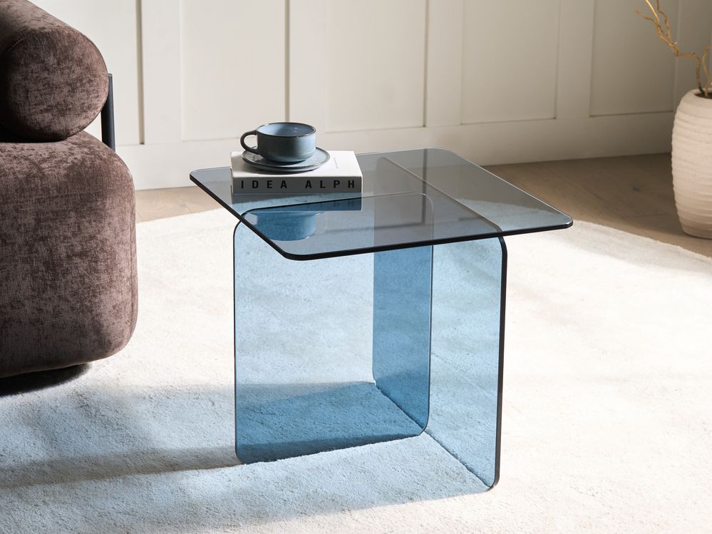Side Table AMISK Tempered Glass Blue