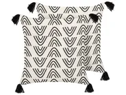 Set med 2 prydnadskuddar MAYS 45 x 45 cm Bomull Vit Geometriskt tryck_838835
