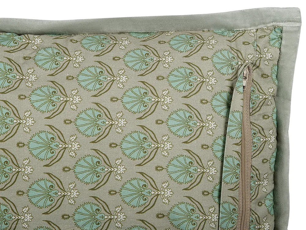 Set of 2 Decorative Cushions PICTUS 45 x 45 cm Velvet Green Plant Pattern_838848
