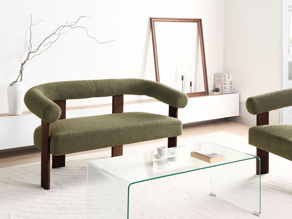Sofa 2-seters ILBRO Bouclé Grønn/mørkebrun