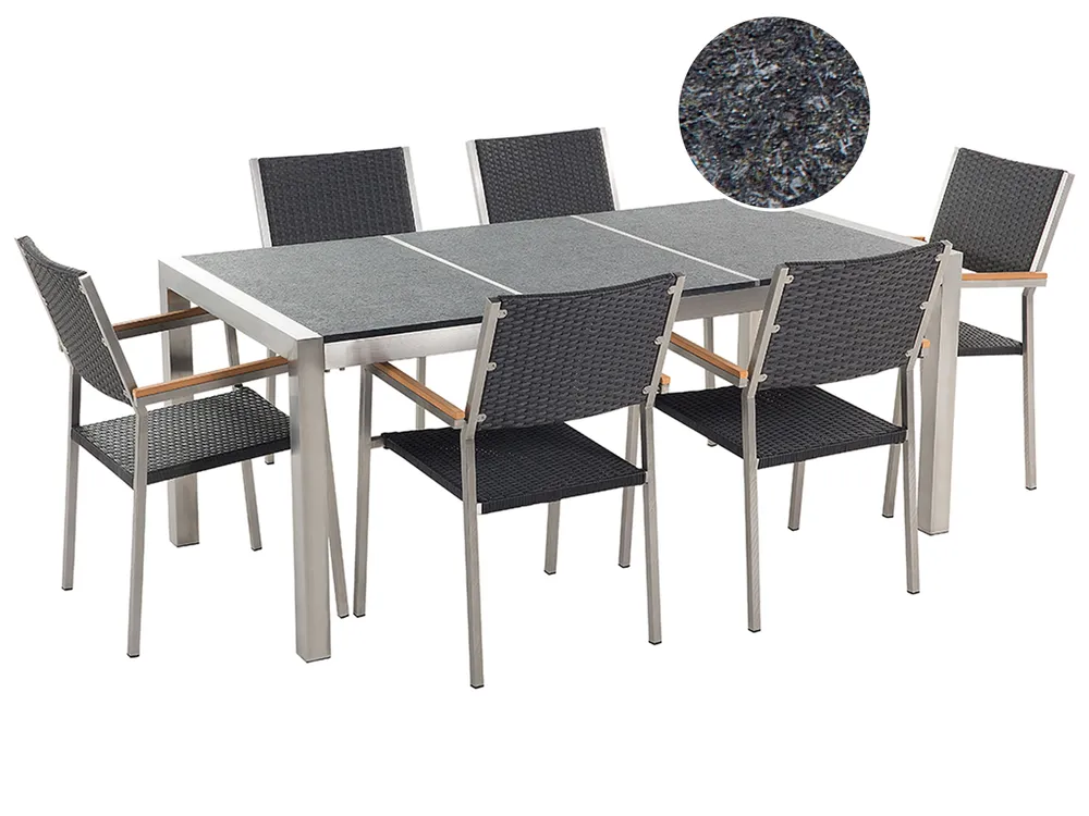 Garden Dining Set 6 Seater GROSSETO Triple Plate Basalt Flamed Black