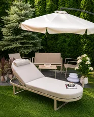 Sun Lounger with Cushion RONCOLO Metal Beige_1148729