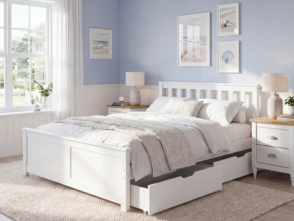 Bed with 2 Drawers OLENDON Pine Wood White 120 x 200 cm (EU Small Double)