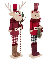 Set of 2 Figurines MATALA 61/64 cm Bear Reindeer Red_1156693