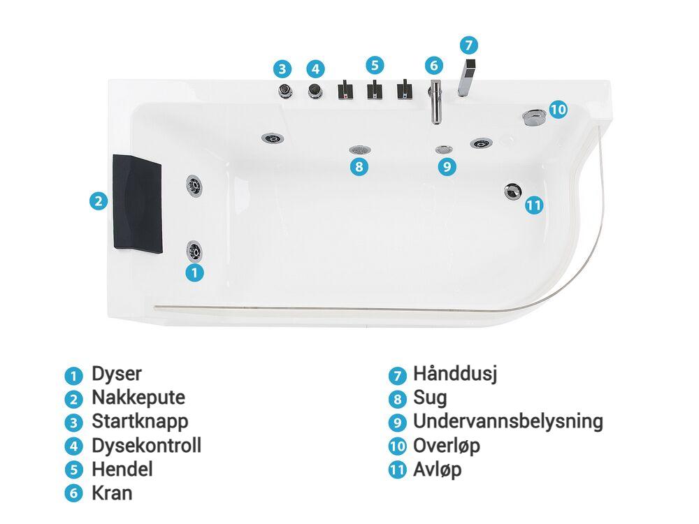 Hjørneboblebad med LED ACUARIO 170 x 80 cm Hvit Høyrevendt_798412
