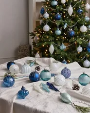 Set of 35 Baubles SNOWFALL Glass Blue_1028567