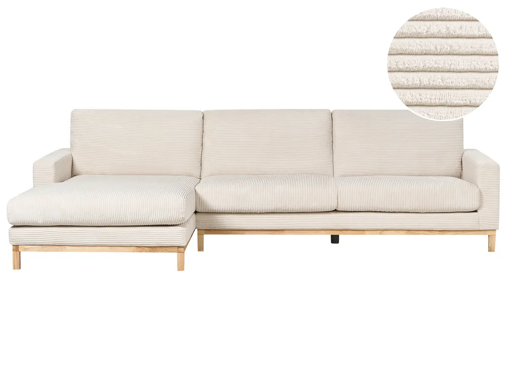 Corner Sofa 4 Seater SIGGARD II Corduroy Light Beige Right Hand