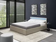 Ottoman Bed with LED ARMELLE Fabric Beige 160 x 200 cm (EU King Size)_994501