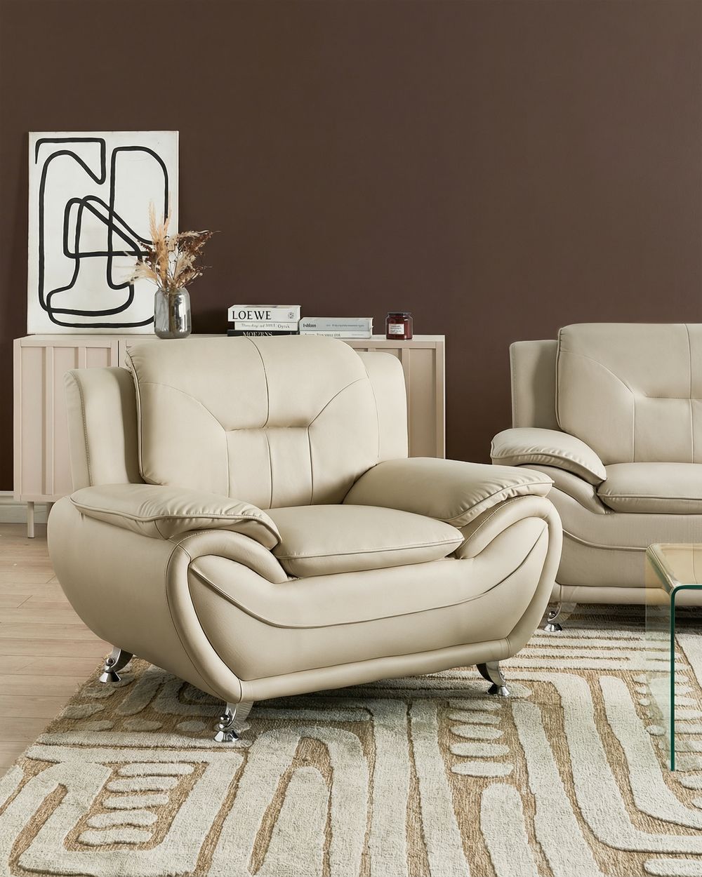 Fåtölj LEIRA Konstläder Beige