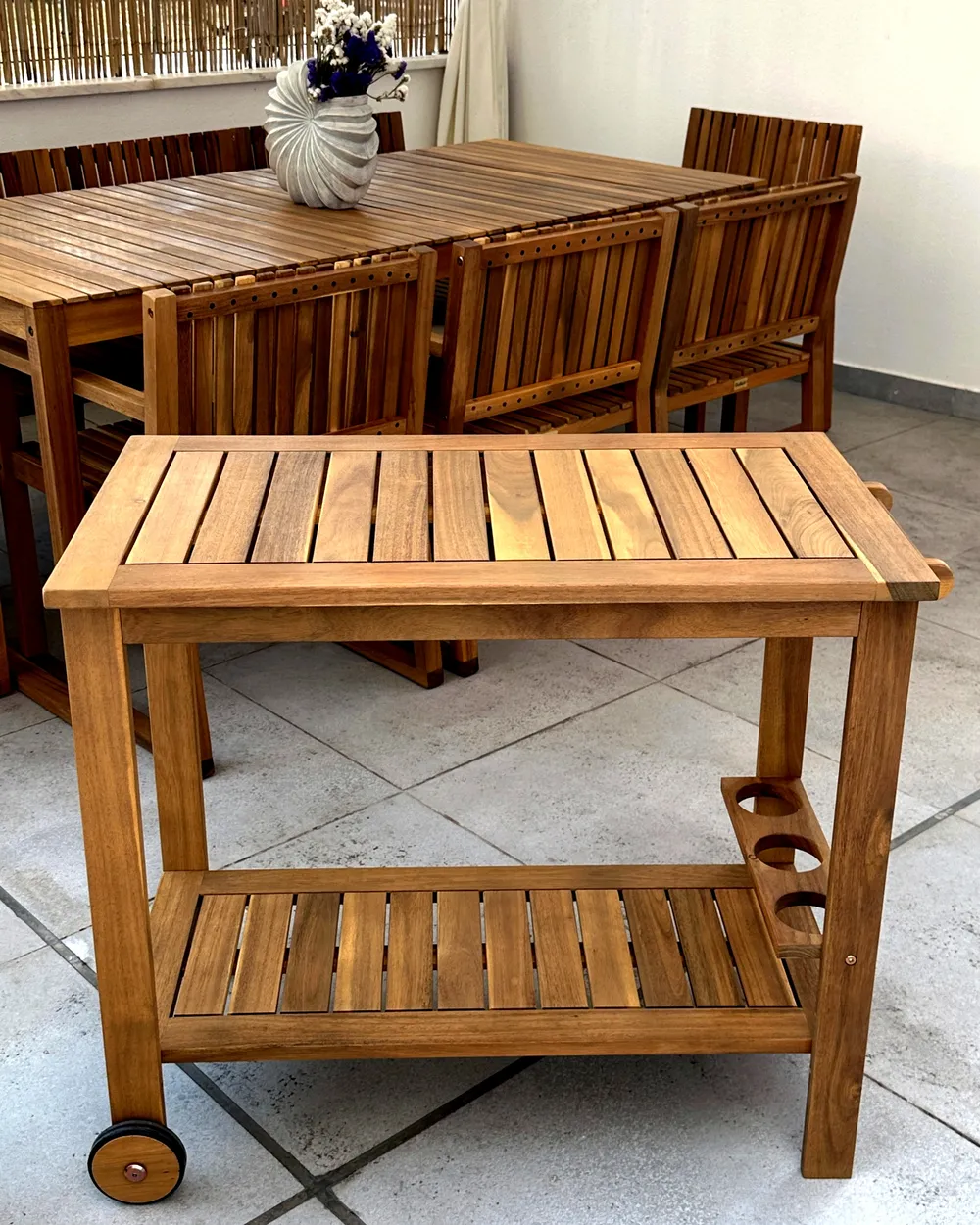 Garden Dining Set with Trolley 8 Seater SASSARI II Certified Acacia Wood Light Brown_1005198