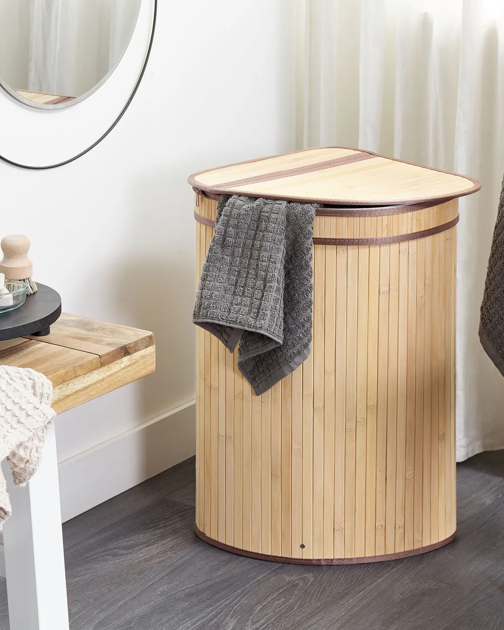 Laundry Basket BADULLA Bamboo Light Brown 57 L