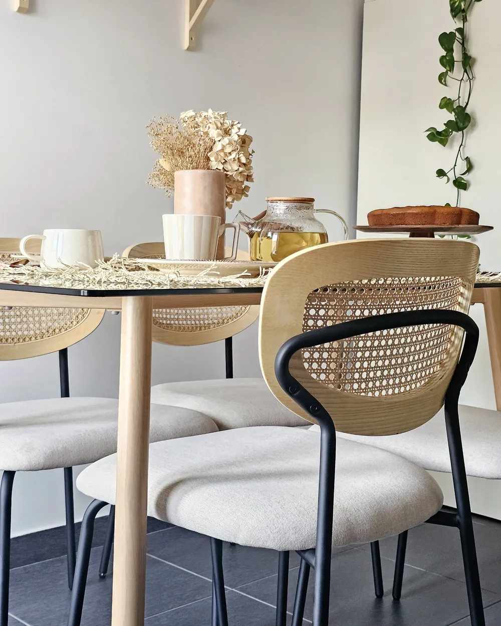 Set of 2 Dining Chairs MAYETTA Rattan Light Beige_939999