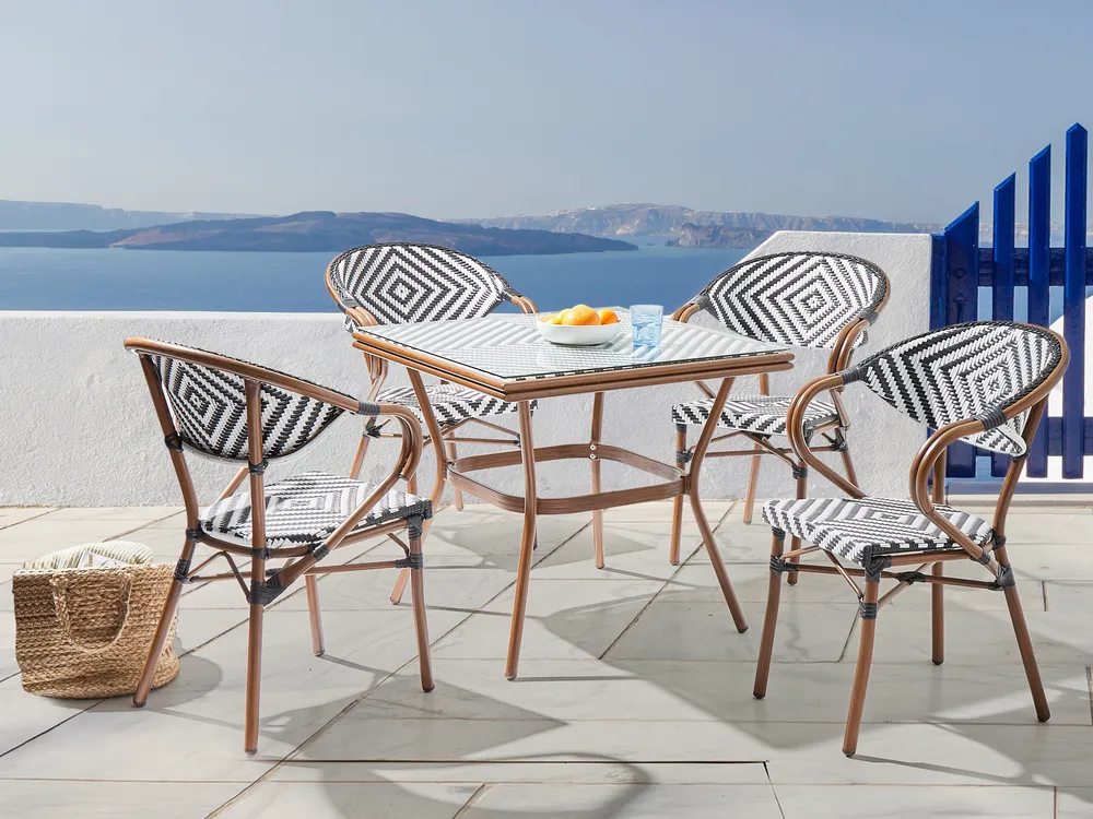 Garden Dining Set 4 Seater CASPRI PE Rattan Black/ White