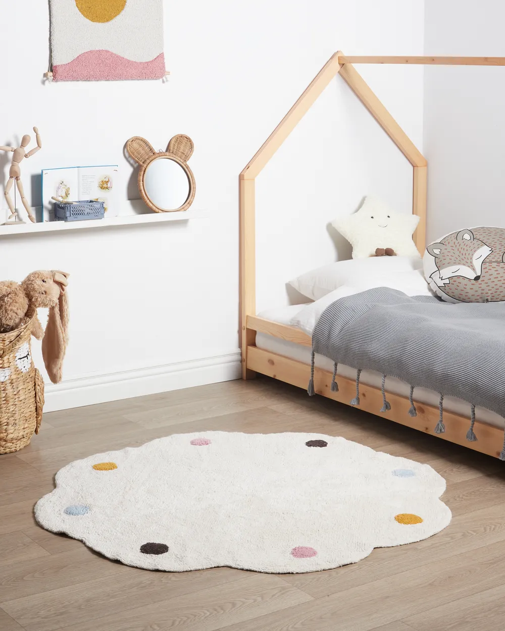 Kids Rug DUREVI Light Beige ø 120 cm Cotton