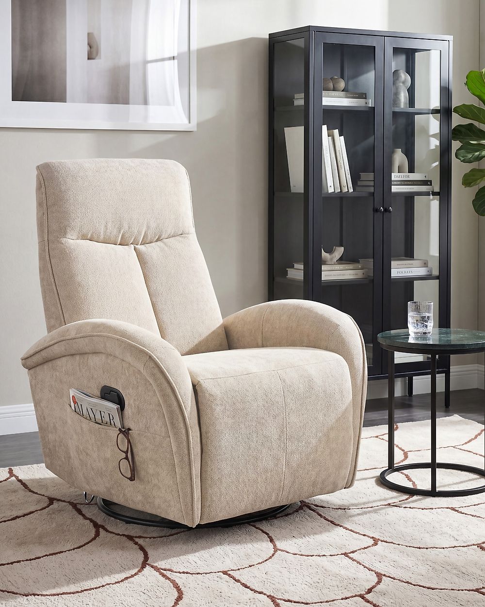 Gyngestol med tilbakelent funksjon DANAE Chenille Lys beige