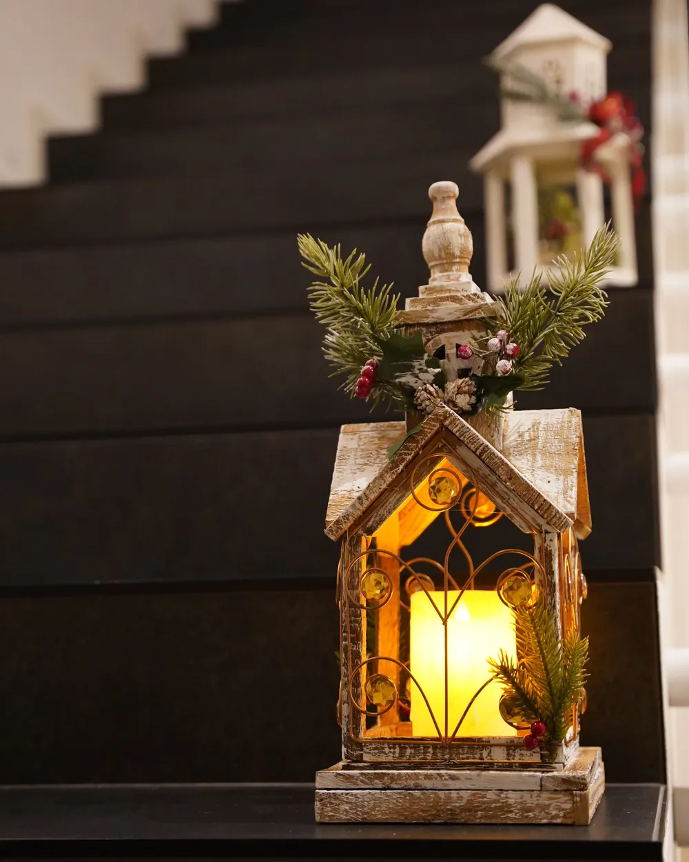 LED-lykta SAVIVESI 38 cm Julmotiv Vit_1051324