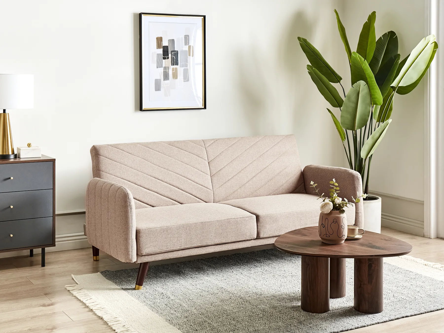 Sofa Bed 3 Seater SENJA Faux Linen Light Brown_944781