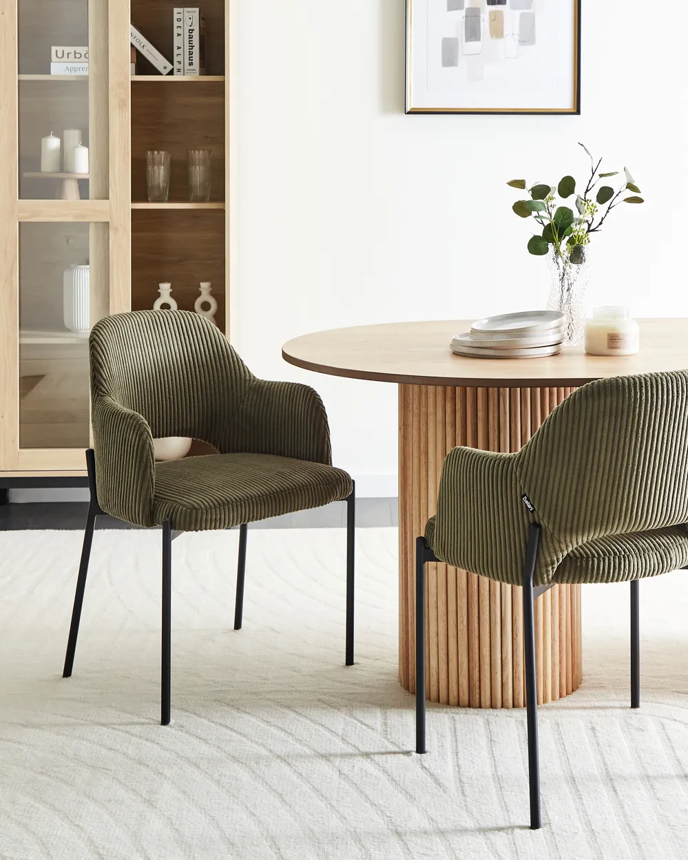 Set of 2 Dining Chairs RATON Corduroy Olive Green