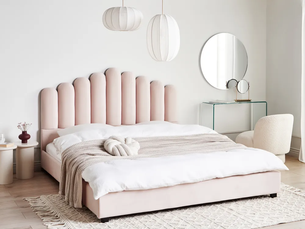 Waterbed Velvet VINCENNES 180 x 200 cm (EU Super King) Pastel Pink