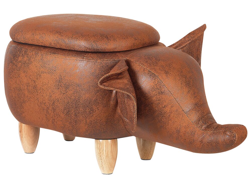 Storage Animal Stool ELEPHANT Elephant Faux Leather Dark Brown