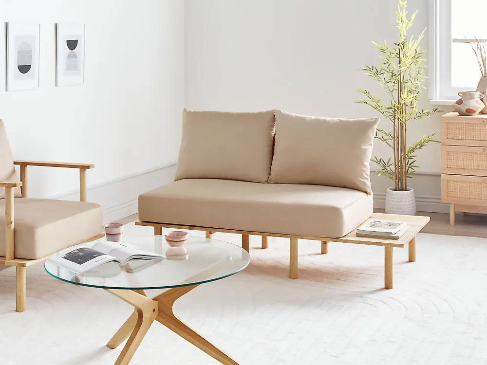 Sofa 2 Seater SALO with Tables Fabric Beige_1178906