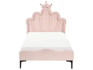 Kids Bed Crown Velvet RUBIAN 90 x 200 cm (EU Single) with LED Lights Pink_962158