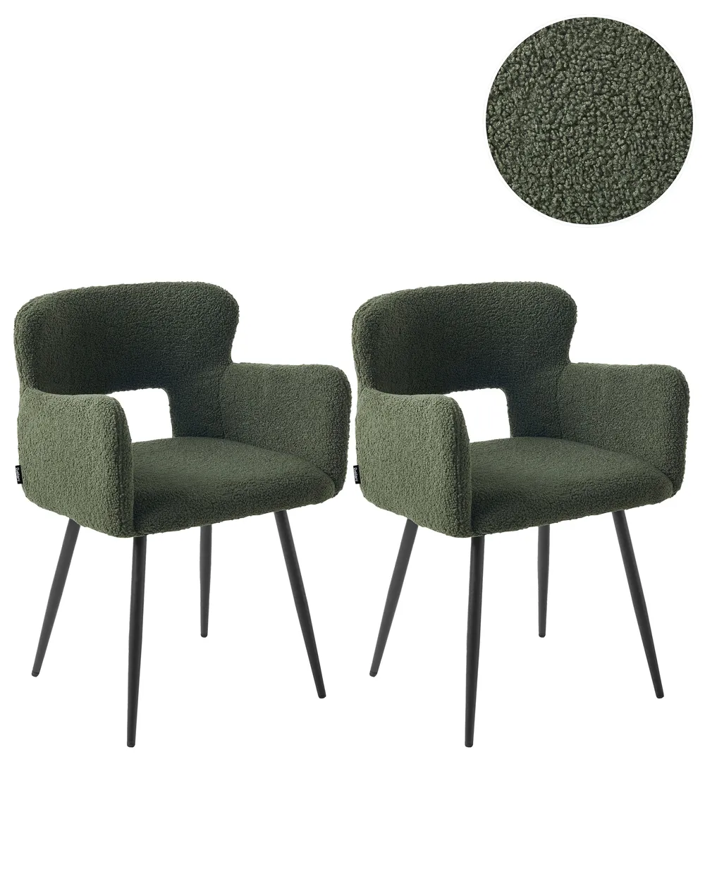 Set of 2 Dining Chairs SANILAC Boucle Dark Green